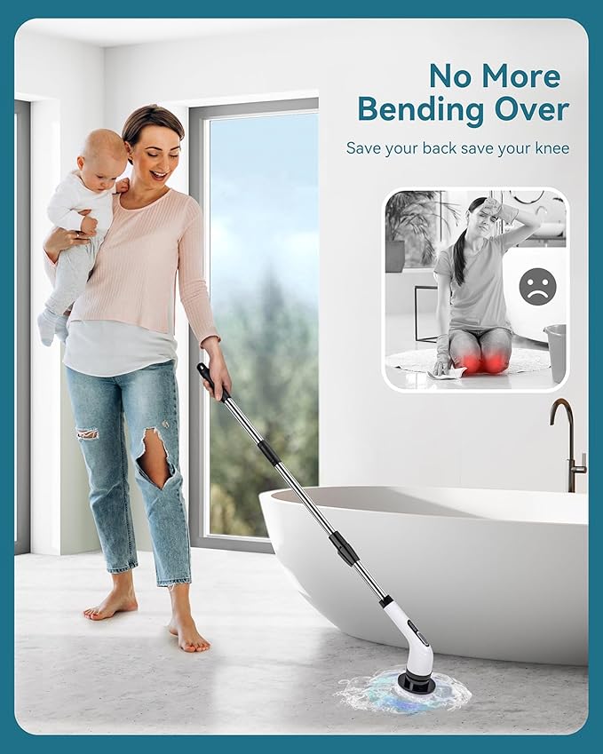 Electric Spin Scrubber for Cleaning Bathroom: Cordless Power Shower Scrubber - Electric Cleaning Brush for Tile Tub