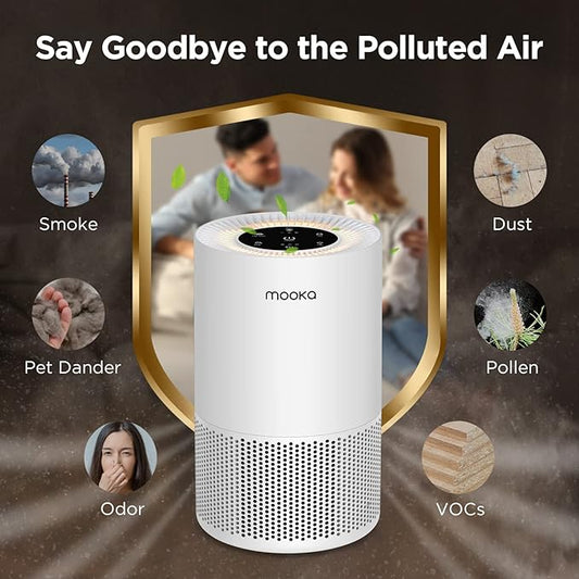 Air Purifiers for Home Large Rooms up to 1200ft², MOOKA H13 True HEPA Air Purifier for Bedroom Pets with Fragrance Sponge, Timer, Air Filter Cleaner for Smoke, Odor, Dander, Pollen (White)