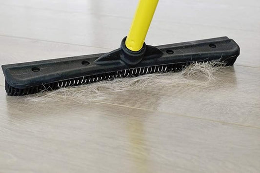 FURemover Pet Hair Rubber Broom with Carpet Rake and Squeegee, Easily Brush or Mop Away Dog Fur from Rugs, Floors, Tile and Windows, Telescopic Cleaning Handle, Black and Yellow