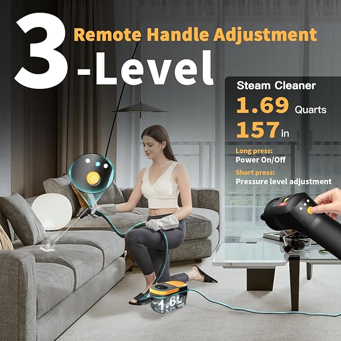 Steam Cleaner, 3-Level Adjustable Handle, 15s Heat-Up, 1.69 Quarts Tank, Portable Steamer for Cleaning with 11 pcs Accessories, Steam Cleaner for Home for Dirt, Grease, Grout, Tile,Floor,Couch and Car