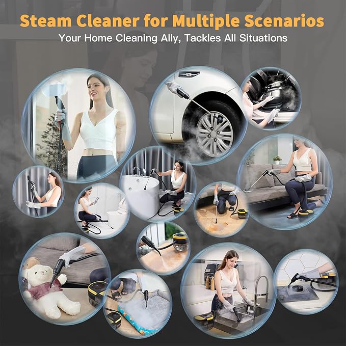 Steam Cleaner, 3-Level Adjustable Handle, 15s Heat-Up, 1.69 Quarts Tank, Portable Steamer for Cleaning with 11 pcs Accessories, Steam Cleaner for Home for Dirt, Grease, Grout, Tile,Floor,Couch and Car