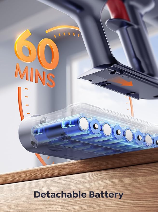Cordless Vacuum Cleaner, 550W 45Kpa Vacuum Cleaners for Home, Stick Vacuum with Self-Standing, Max 60 Mins, Touch Screen, Vacuum Cleaner with Charging Station for Hard Floor Carpet Car Pet