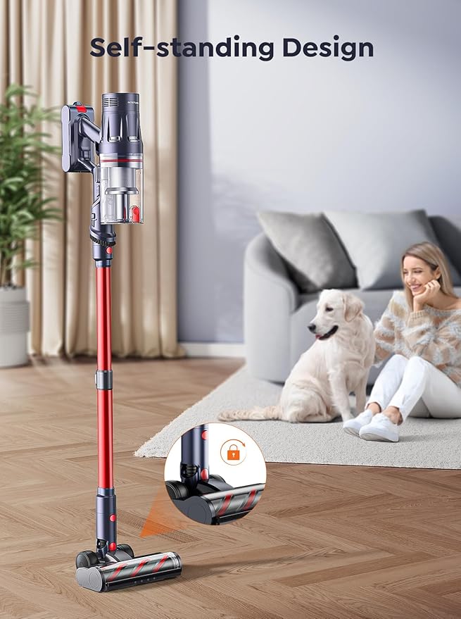 Cordless Vacuum Cleaner, 550W 45Kpa Vacuum Cleaners for Home, Stick Vacuum with Self-Standing, Max 60 Mins, Touch Screen, Vacuum Cleaner with Charging Station for Hard Floor Carpet Car Pet