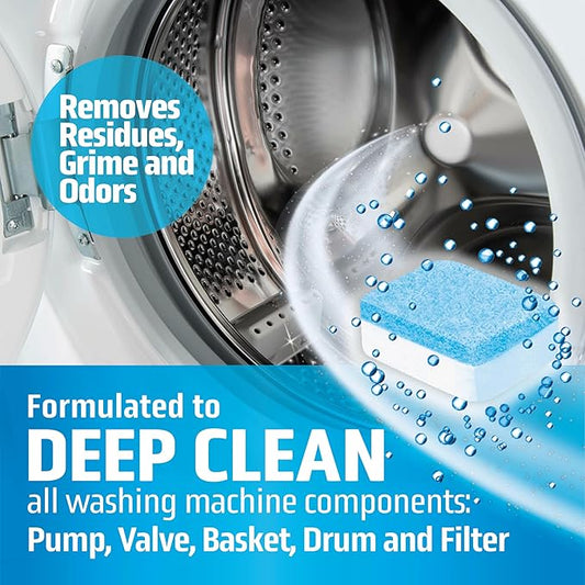 Washing Machine Cleaner Tablets 24 Pack - 1 Year Supply Washer Machine Cleaner Tablets, Septic Safe Washing Machine Cleaning Tablets, Washer Cleaner Tablets, Works with All Washers Including HE