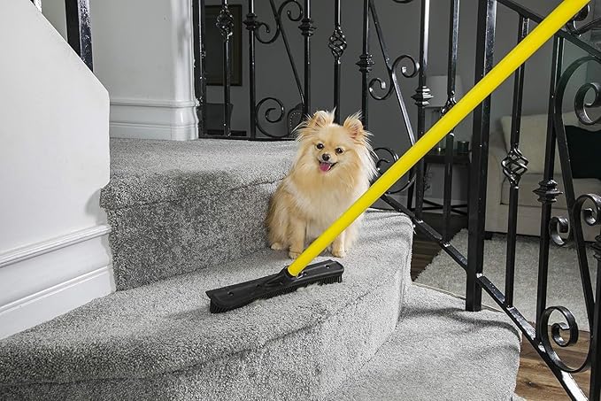 FURemover Pet Hair Rubber Broom with Carpet Rake and Squeegee, Easily Brush or Mop Away Dog Fur from Rugs, Floors, Tile and Windows, Telescopic Cleaning Handle, Black and Yellow
