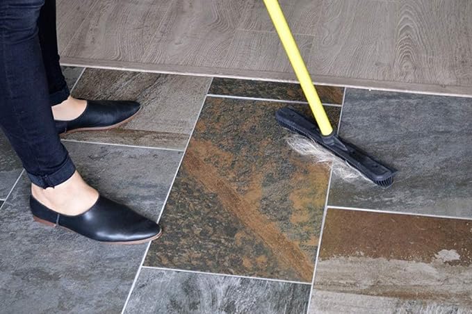 FURemover Pet Hair Rubber Broom with Carpet Rake and Squeegee, Easily Brush or Mop Away Dog Fur from Rugs, Floors, Tile and Windows, Telescopic Cleaning Handle, Black and Yellow